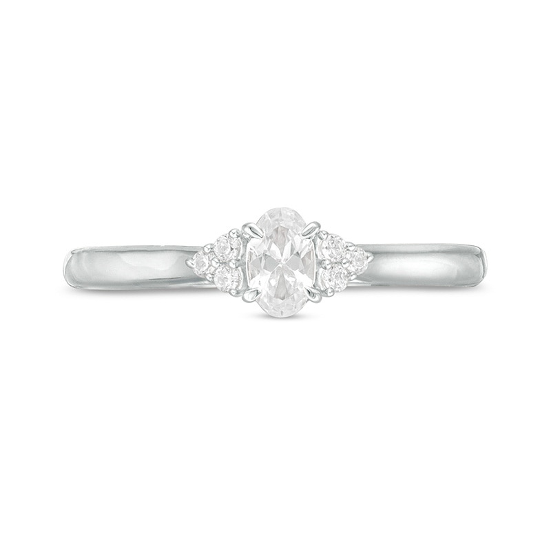 Main Image 4 of 3/8 CT. T.W. Oval Diamond Tri-Sides Engagement Ring in 10K White Gold