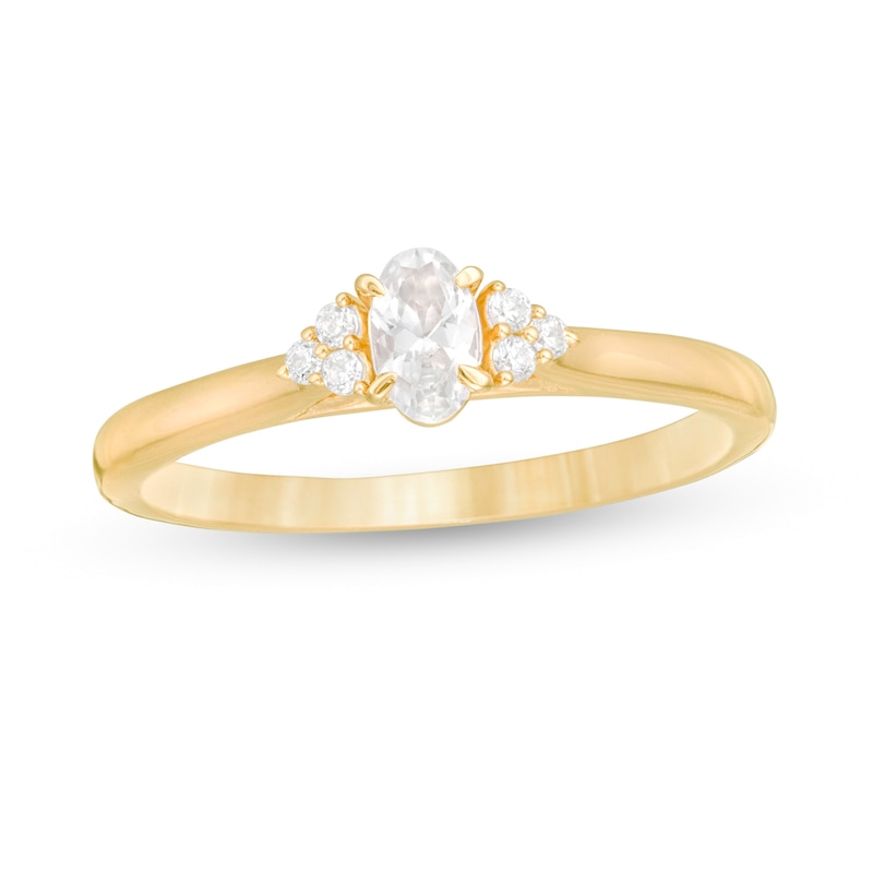 Main Image 1 of 3/8 CT. T.W. Oval Diamond Tri-Sides Engagement Ring in 10K Gold