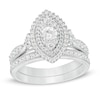 Thumbnail Image 1 of 1 CT. T.W. Diamond Double Marquise Frame Tri-Sides Vintage-Style Bridal Set in 10K White Gold