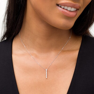 1 4 Ct T W Baguette And Round Diamond Vertical Bar Pendant In 10k White Gold Zales - Diamond Horizontal Bar Pendant Necklace