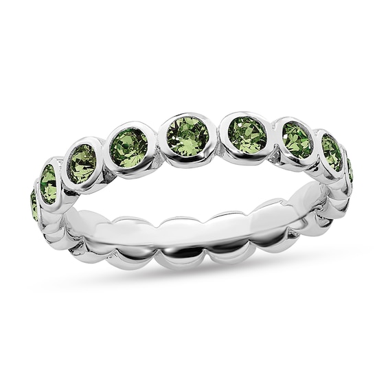 Stackable Expressions⢠Light Green Crystal August Birthstone Eternity Band Sterling Silver