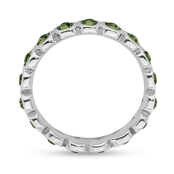 Stackable Expressionsâ¢ Light Green Crystal August Birthstone Eternity Band Sterling Silver