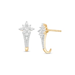 1/2 CT. T.W. Princess-Cut Diamond Double Row J-Hoop Earrings in 14K Gold