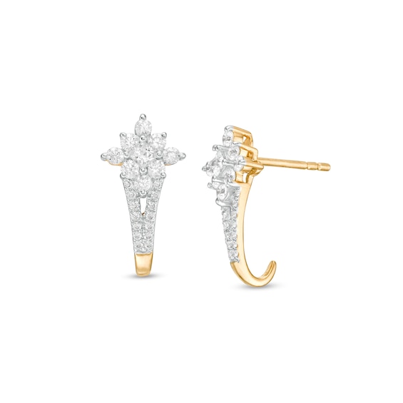 1/2 CT. T.w. Princess-Cut Diamond Double Row J-Hoop Earrings in 14K Gold
