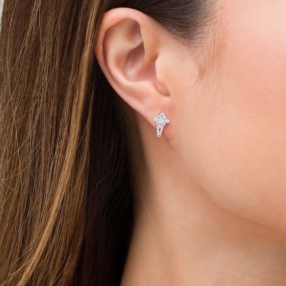 1/2 CT. T.w. Princess-Cut Diamond Double Row J-Hoop Earrings in 14K Gold