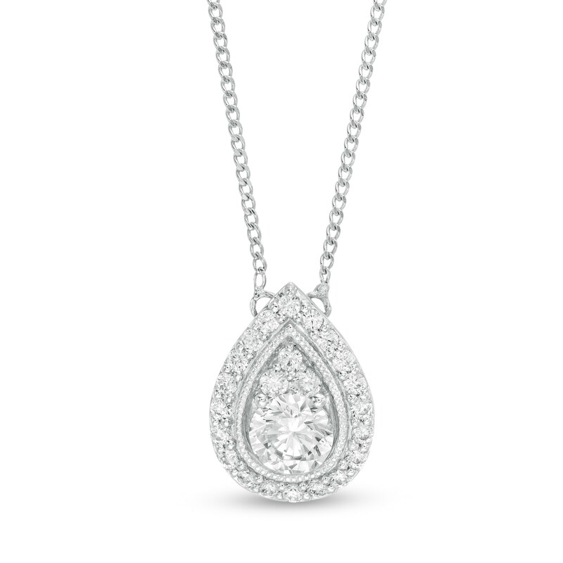 Main Image 1 of 5/8 CT. T.W. Diamond Pear-Shaped Frame Necklace in 14K White Gold