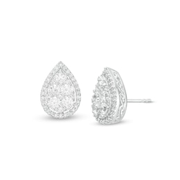 1 CT. T.W. Composite Diamond Teardrop Frame Stud Earrings in 14K White Gold
