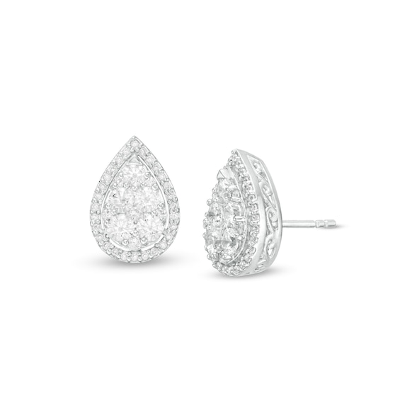 1 CT. T.w. Composite Diamond Teardrop Frame Stud Earrings in 14K White Gold