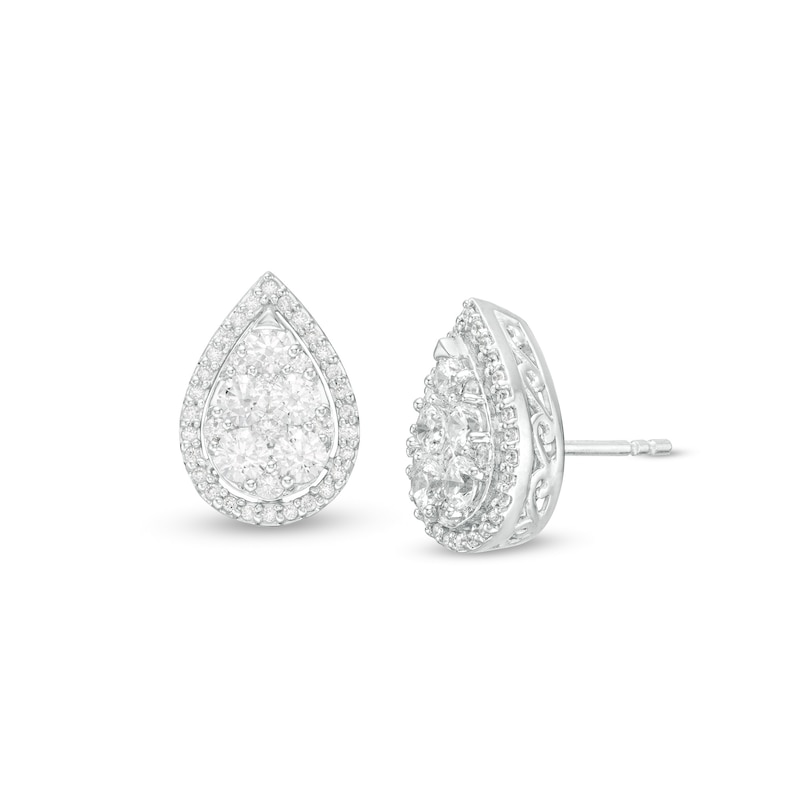 Main Image 1 of 1 CT. T.W. Composite Diamond Teardrop Frame Stud Earrings in 14K White Gold