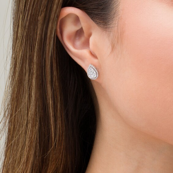 1 CT. T.w. Composite Diamond Teardrop Frame Stud Earrings in 14K White Gold
