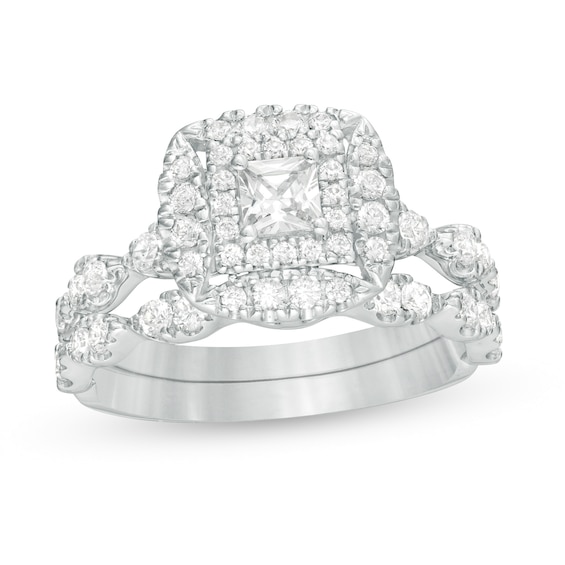 1 CT. T.w. Princess-Cut Diamond Frame Bridal Set in 14K White Gold