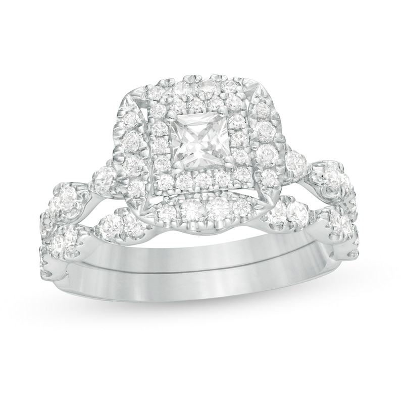 Main Image 1 of 1 CT. T.W. Princess-Cut Diamond Frame Bridal Set in 14K White Gold