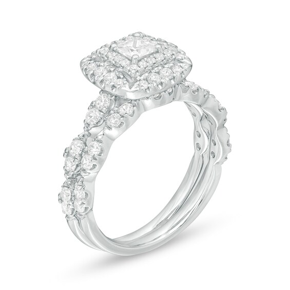 1 CT. T.w. Princess-Cut Diamond Frame Bridal Set in 14K White Gold
