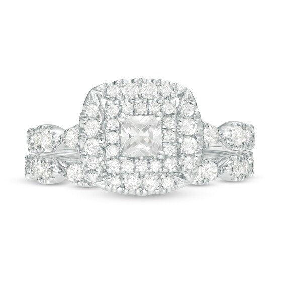 1 CT. T.w. Princess-Cut Diamond Frame Bridal Set in 14K White Gold
