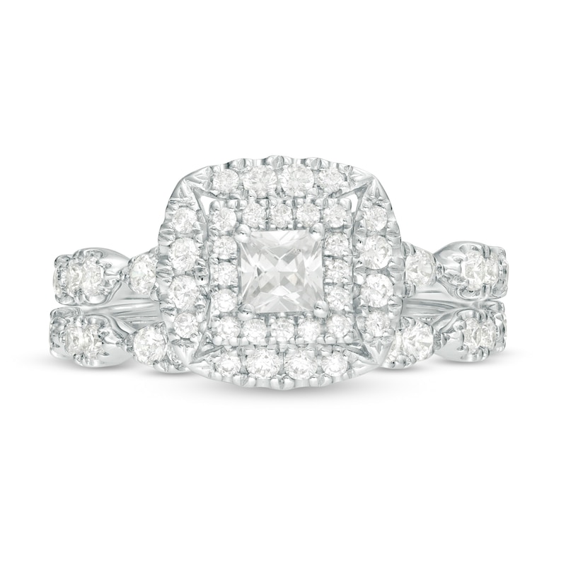 Main Image 4 of 1 CT. T.W. Princess-Cut Diamond Frame Bridal Set in 14K White Gold