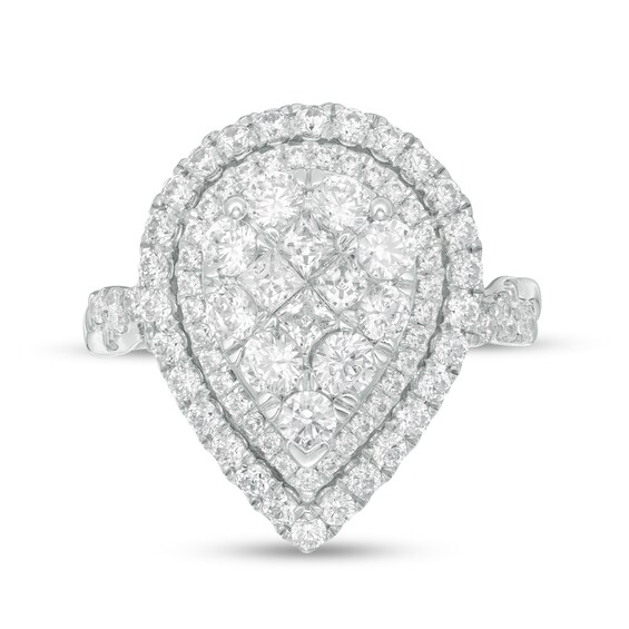 2 CT. T.w. Multi-Diamond Pear-Shaped Frame Engagement Ring in 14K White Gold