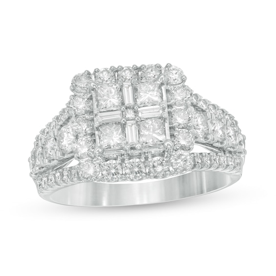 1-1/2 CT. T.w. Composite Diamond Cushion Frame Vintage-Style Engagement Ring in 14K White Gold