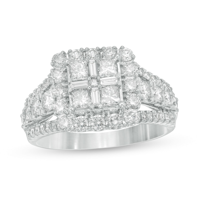 Main Image 1 of 1-1/2 CT. T.W. Composite Diamond Cushion Frame Vintage-Style Engagement Ring in 14K White Gold