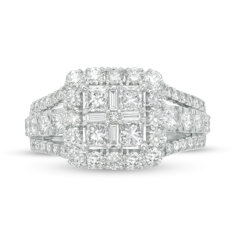 Main Image 4 of 1-1/2 CT. T.W. Composite Diamond Cushion Frame Vintage-Style Engagement Ring in 14K White Gold