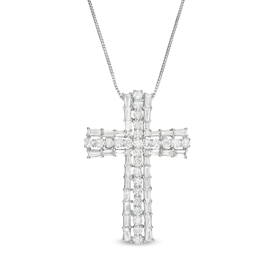 1-1/3 CT. T.w. Baguette and Round Diamond Cross Pendant in 10K White Gold