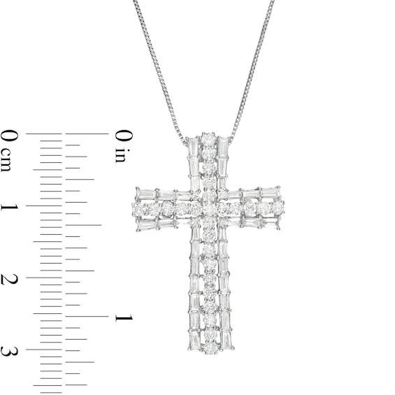 1-1/3 CT. T.w. Baguette and Round Diamond Cross Pendant in 10K White Gold