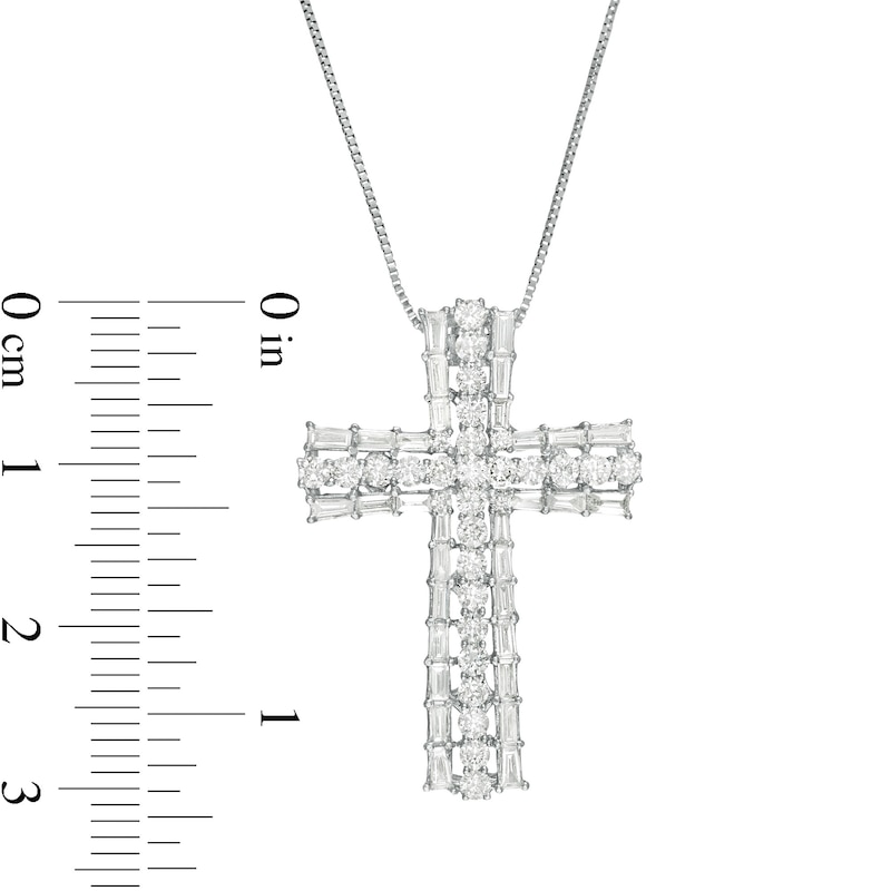 1-1/3 CT. T.W. Baguette and Round Diamond Cross Pendant in 10K White Gold
