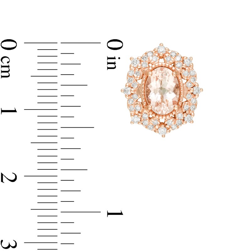 Main Image 3 of Oval Morganite and 1/3 CT. T.W. Diamond Scatter Frame Vintage-Style Stud Earrings in 10K Rose Gold