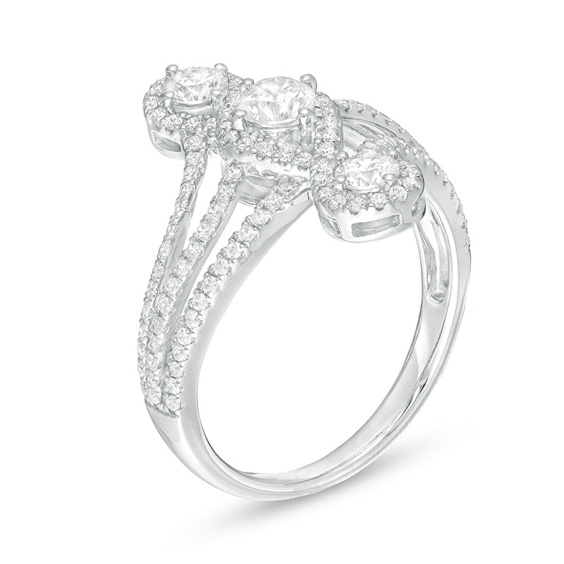 3/4 CT. T.W. Diamond Past Present Future® Multi-Row Loop Twist Engagement Ring in 10K White Gold