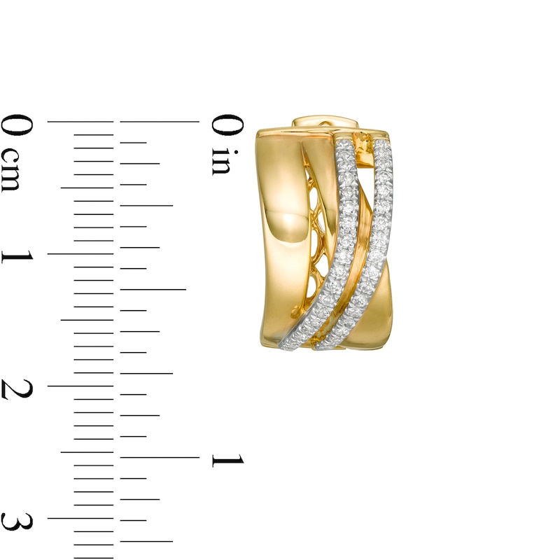 Main Image 3 of 3/8 CT. T.W. Diamond Crossover Hoop Earrings in 10K Gold