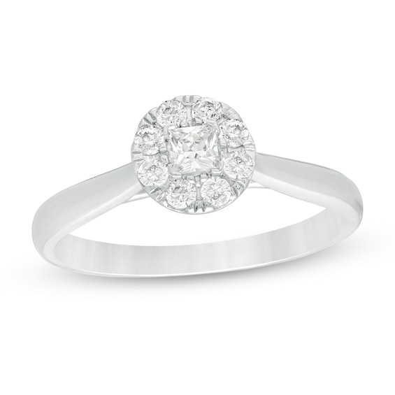 1/3 CT. T.w. Princess-Cut Diamond Round Frame Ring in 10K White Gold