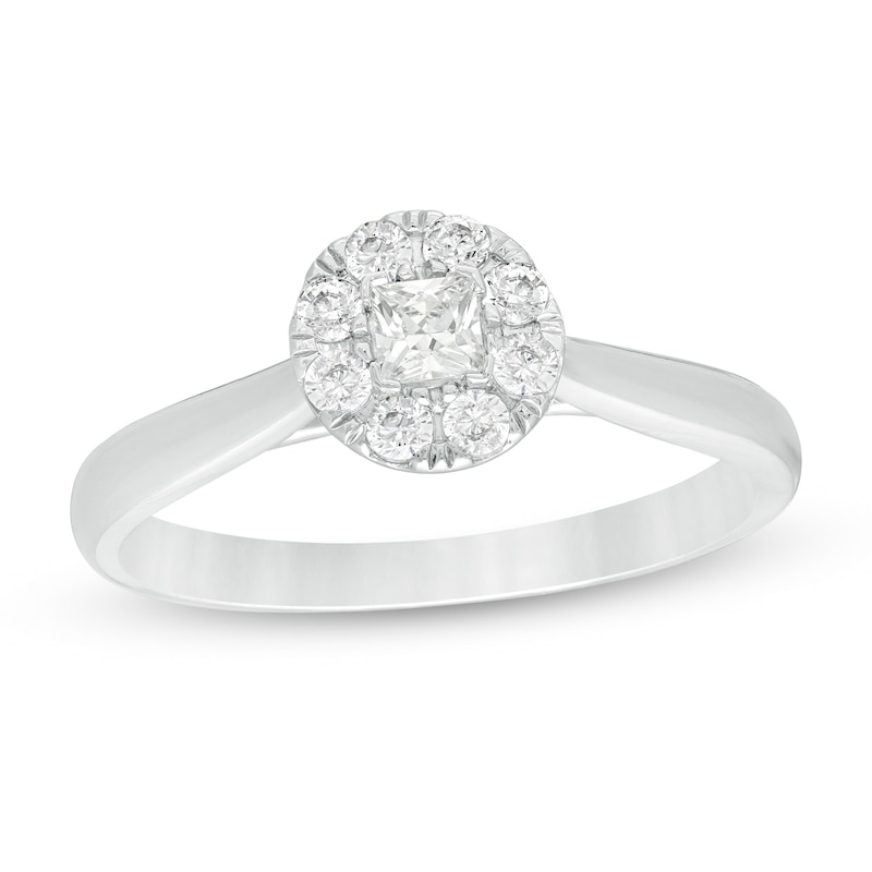 Main Image 1 of 1/3 CT. T.W. Princess-Cut Diamond Round Frame Ring in 10K White Gold