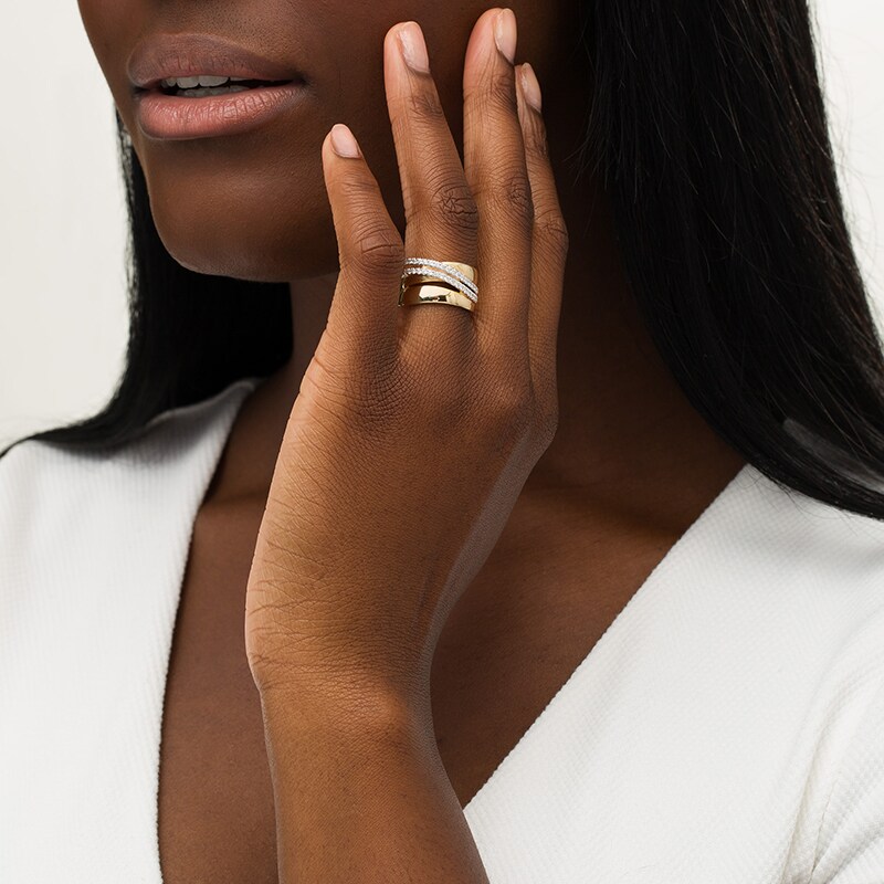 Main Image 2 of 3/8 CT. T.W Diamond Crossover Ring in 10K Gold