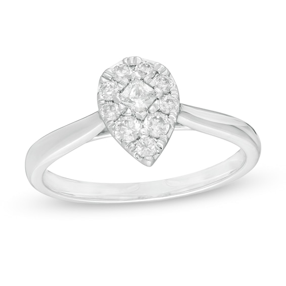 1/3 CT. T.w. Princess-Cut Diamond Teardrop Frame Ring in 10K White Gold