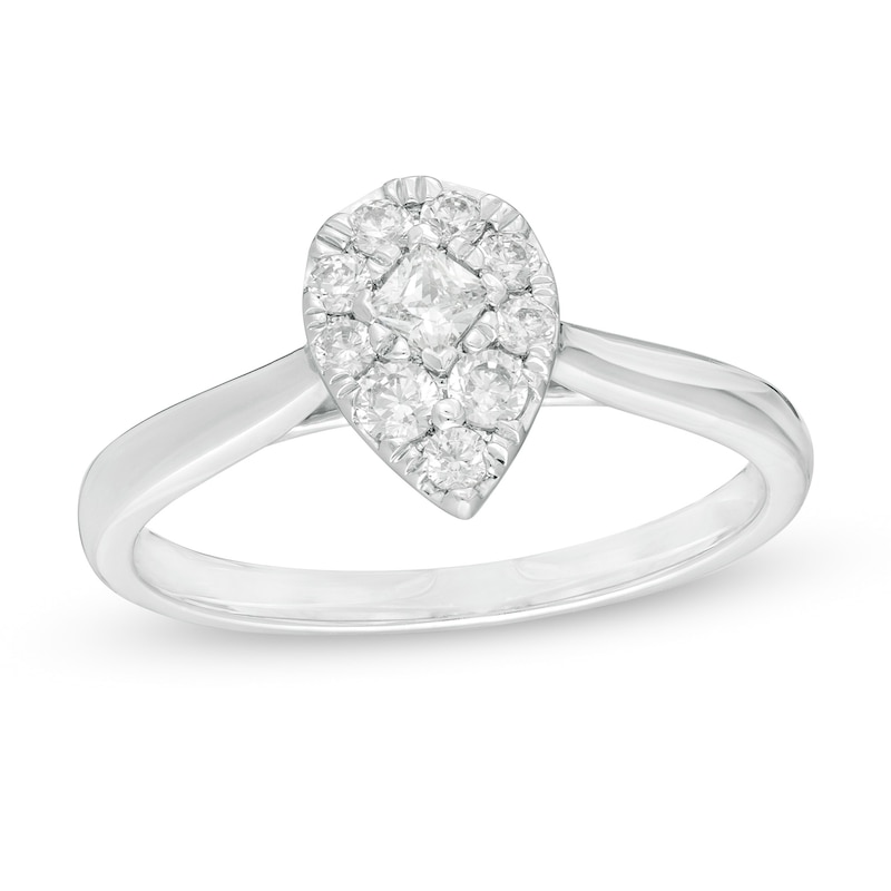 Pear Shaped Three Stone Engagement Ring With Princess Side Stones - Eva