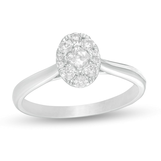 1/3 CT. T.w. Princess-Cut Diamond Oval Frame Ring in 10K White Gold