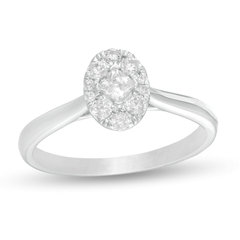 Main Image 1 of 1/3 CT. T.W. Princess-Cut Diamond Oval Frame Ring in 10K White Gold