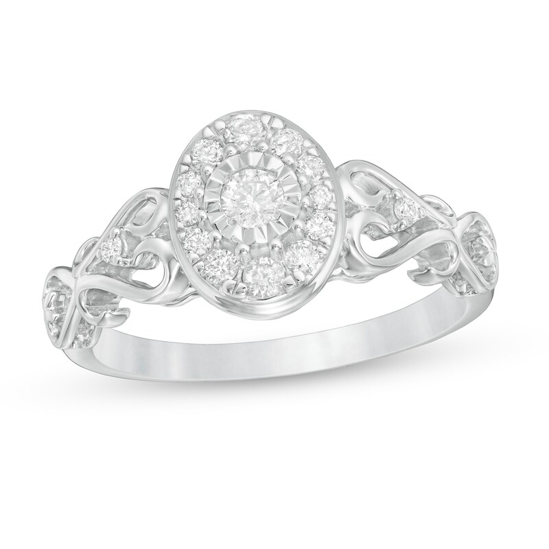 Main Image 1 of Cherished Promise Collection™ 1/4 CT. T.W. Diamond Oval Frame Filigree Promise Ring in 10K White Gold