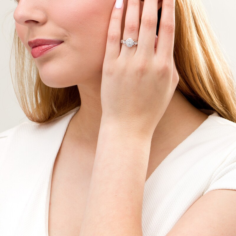 Main Image 2 of Cherished Promise Collection™ 1/4 CT. T.W. Diamond Oval Frame Filigree Promise Ring in 10K White Gold