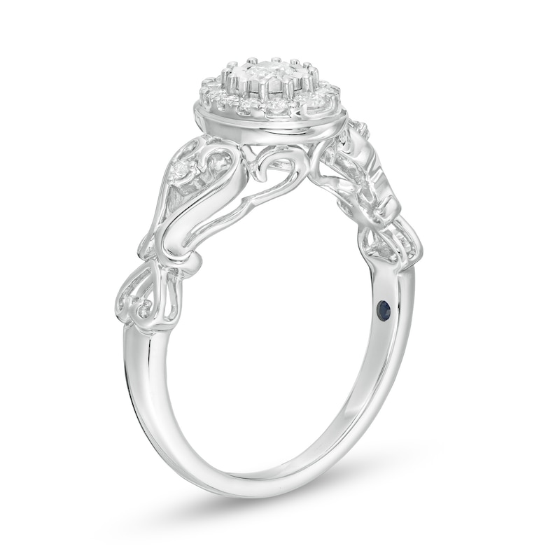 Main Image 3 of Cherished Promise Collection™ 1/4 CT. T.W. Diamond Oval Frame Filigree Promise Ring in 10K White Gold