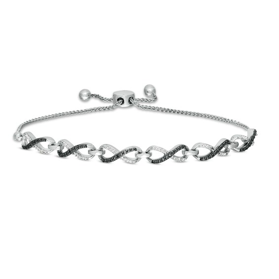 1/6 CT. T.w. Enhanced Black and White Diamond Infinity Bolo Bracelet in Sterling Silver - 9.5"