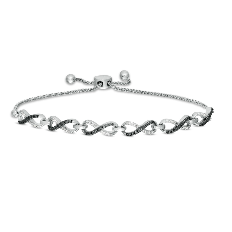 Main Image 1 of 1/6 CT. T.W. Enhanced Black and White Diamond Infinity Bolo Bracelet in Sterling Silver - 9.5"
