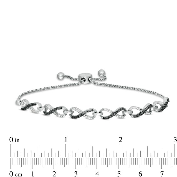 1/6 CT. T.w. Enhanced Black and White Diamond Infinity Bolo Bracelet in Sterling Silver - 9.5"