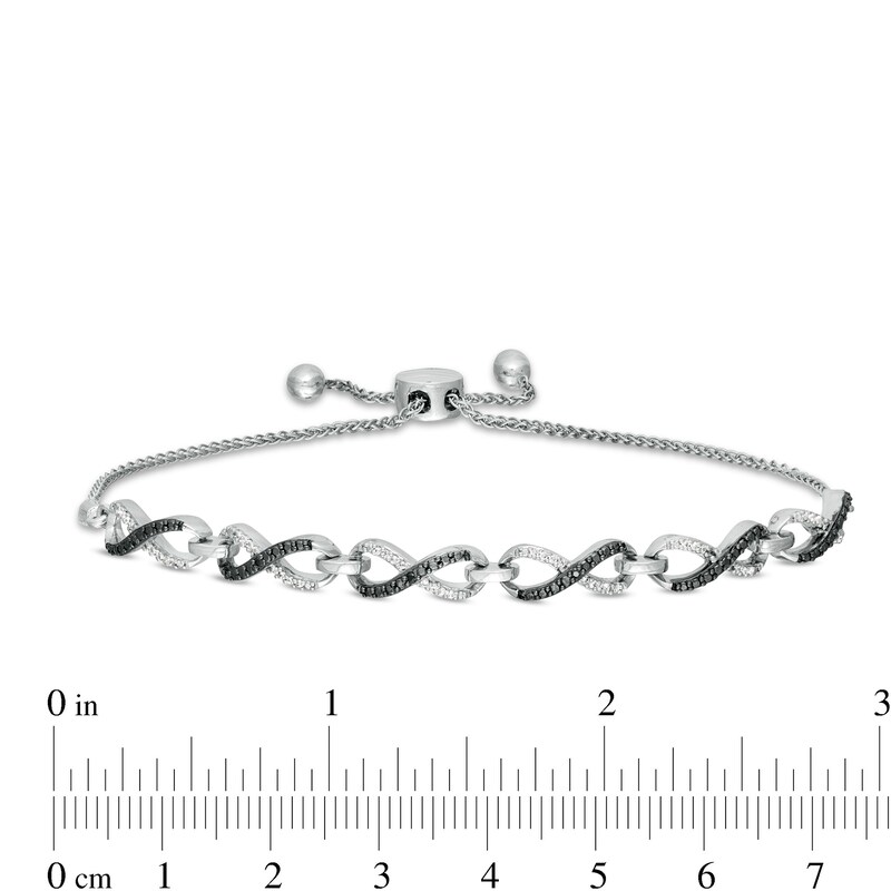 Main Image 3 of 1/6 CT. T.W. Enhanced Black and White Diamond Infinity Bolo Bracelet in Sterling Silver - 9.5"