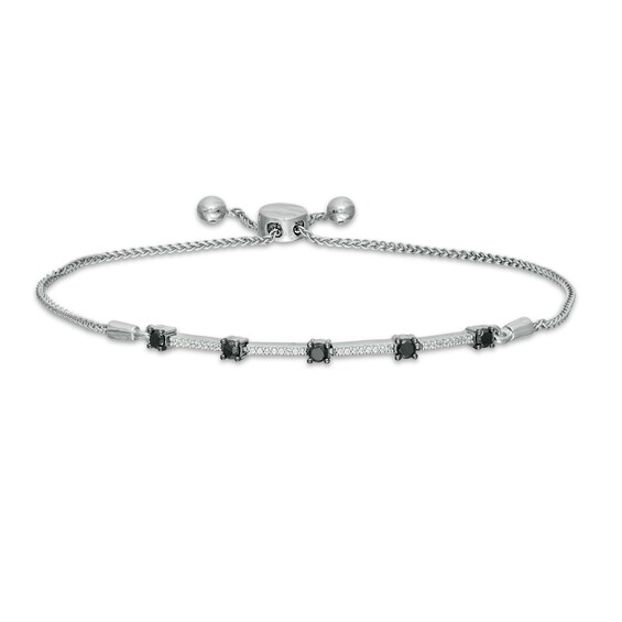 3/8 CT. T.W. Enhanced Black and White Diamond Station Bolo Bracelet in Sterling Silver - 9.5" 3/8 CT. T.W. Enhanced Black and White Diamond Station Bolo Bracelet in Sterling Silver - 9.5"