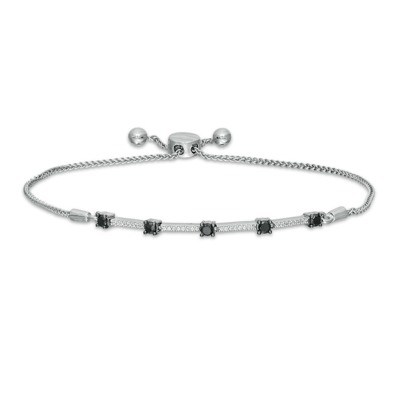 Main Image 1 of 3/8 CT. T.W. Enhanced Black and White Diamond Station Bolo Bracelet in Sterling Silver - 9.5"