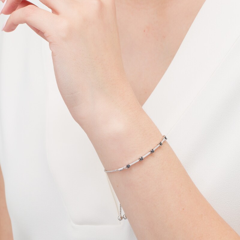 Main Image 2 of 3/8 CT. T.W. Enhanced Black and White Diamond Station Bolo Bracelet in Sterling Silver - 9.5"