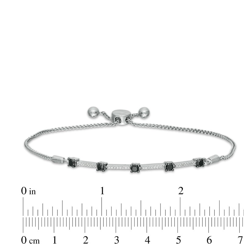 Main Image 3 of 3/8 CT. T.W. Enhanced Black and White Diamond Station Bolo Bracelet in Sterling Silver - 9.5"