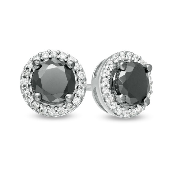 1 CT. T.w. Enhanced Black and White Diamond Frame Stud Earrings in Sterling Silver