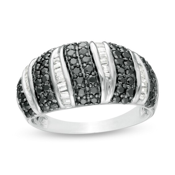 1 CT. T.w. Enhanced Black and White Diamond Domed Ring in Sterling Silver