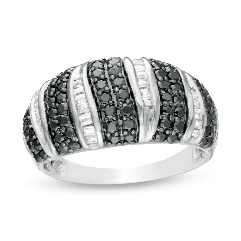 Main Image 1 of 1 CT. T.W. Enhanced Black and White Diamond Domed Ring in Sterling Silver